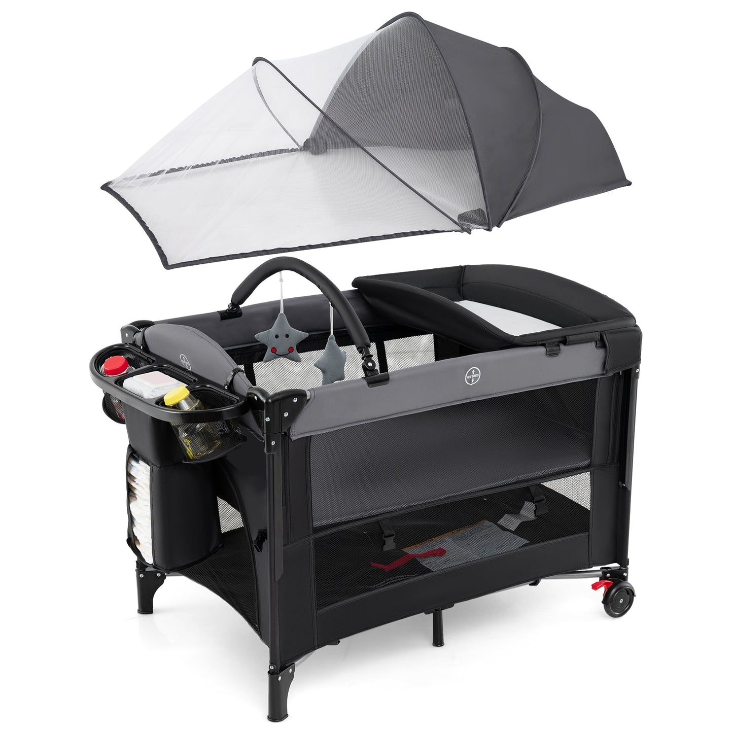 Berceau Pliable pour Bébé avec Hauteurs Ajustables - Noir
