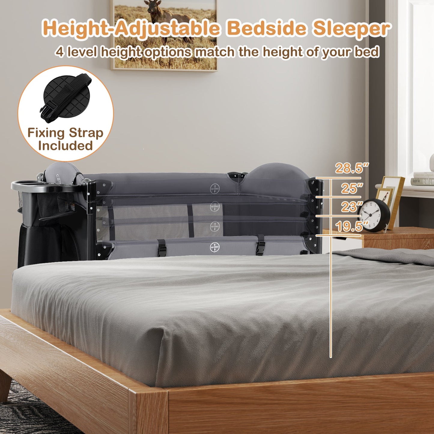 Berceau Pliable pour Bébé avec Hauteurs Ajustables - Noir