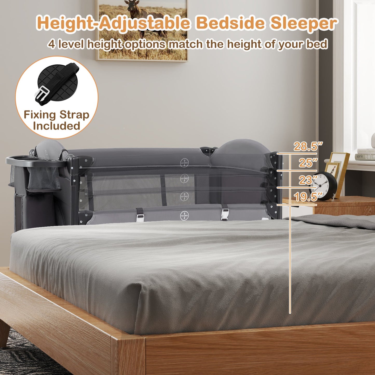 Cuna Plegable para Bebés con Alturas Ajustables y Colchón - Gris