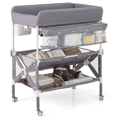Portable Baby Changing Table with Wheels and Storage - Gray