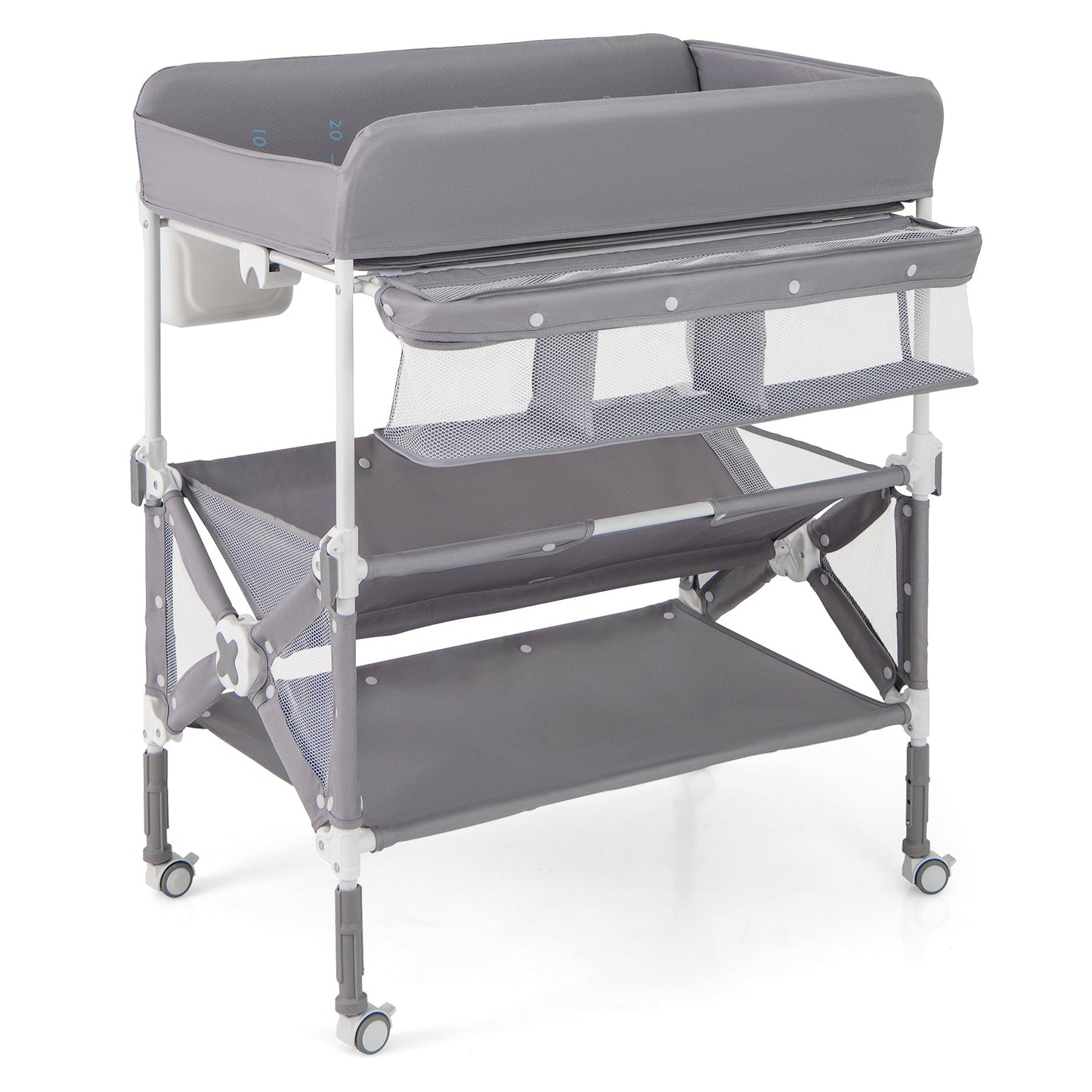 Mesa de Cambio de Bebé Portátil con Ruedas y Almacenamiento - Gris