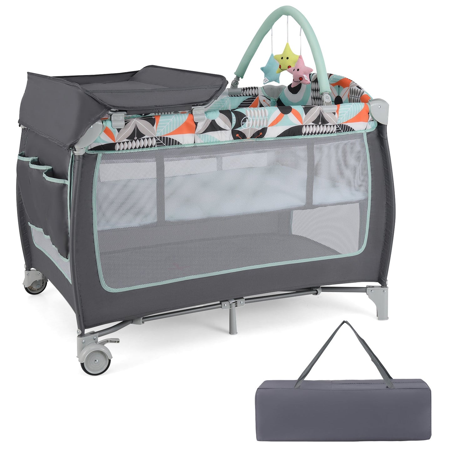 Parc pour bébé portable 3-en-1 avec porte zippée - Bleu