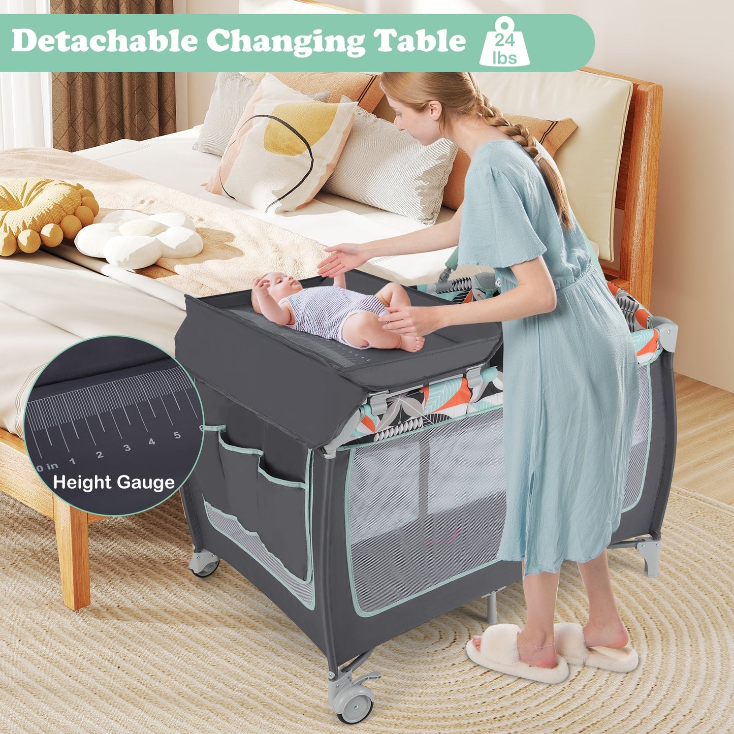 Parc pour bébé portable 3-en-1 avec porte zippée - Bleu