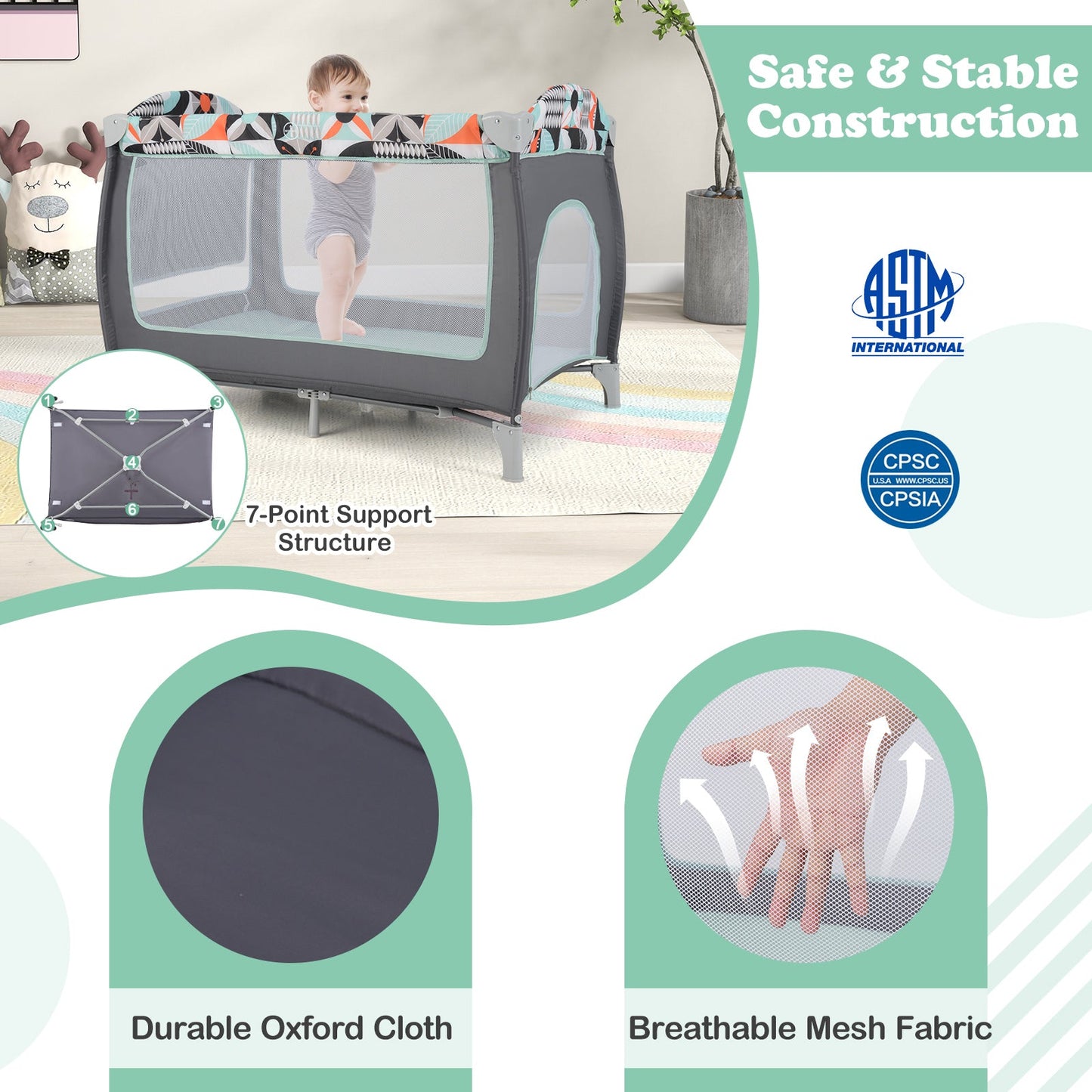 Parc pour bébé portable 3-en-1 avec porte zippée - Bleu
