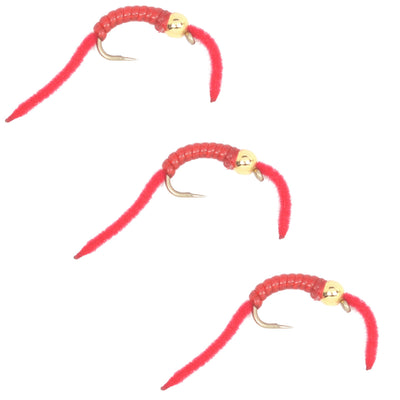 3-Pack San Juan Power Worms with Gold Bead Head - Size 14 Hooks - Korvel