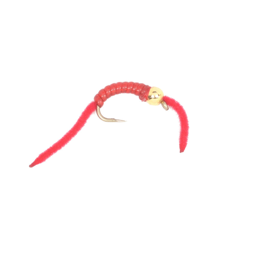 3 Pack San Juan Power Worms - Gold Bead Head Red V-Rib, Size 10 - Korvel
