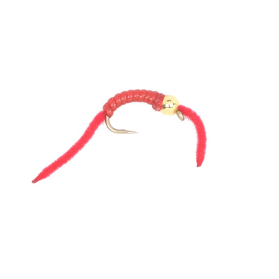 3 Pack San Juan Power Worms - Gold Bead Head Red V-Rib, Size 12 - Korvel