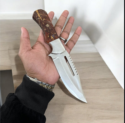 Premium D2 Steel Hunting Knife with Unique Pine Cone Handle & Leather Sheath - Korvel