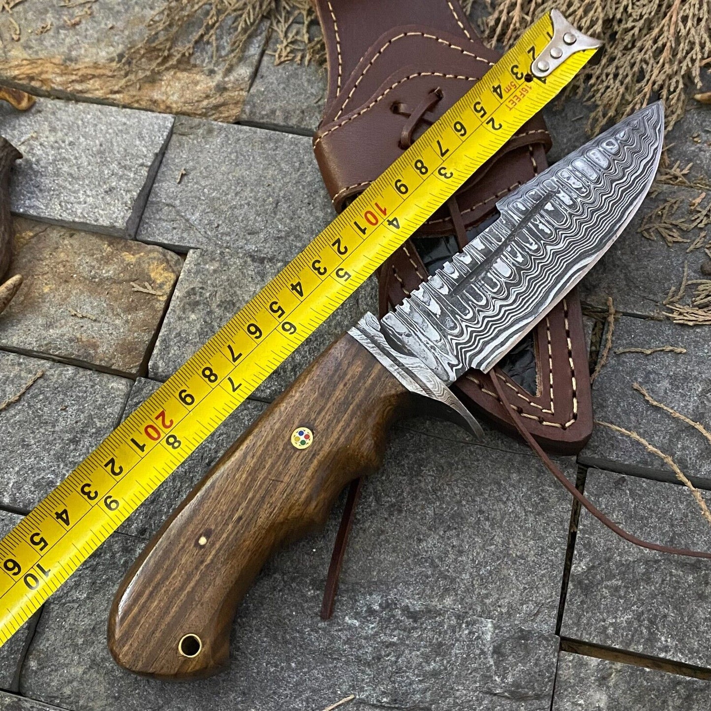 🔥 Exquisite Handmade Damascus Steel Hunting Knife – Elegant Rosewood Handle & Sturdy Leather Sheath - Korvel