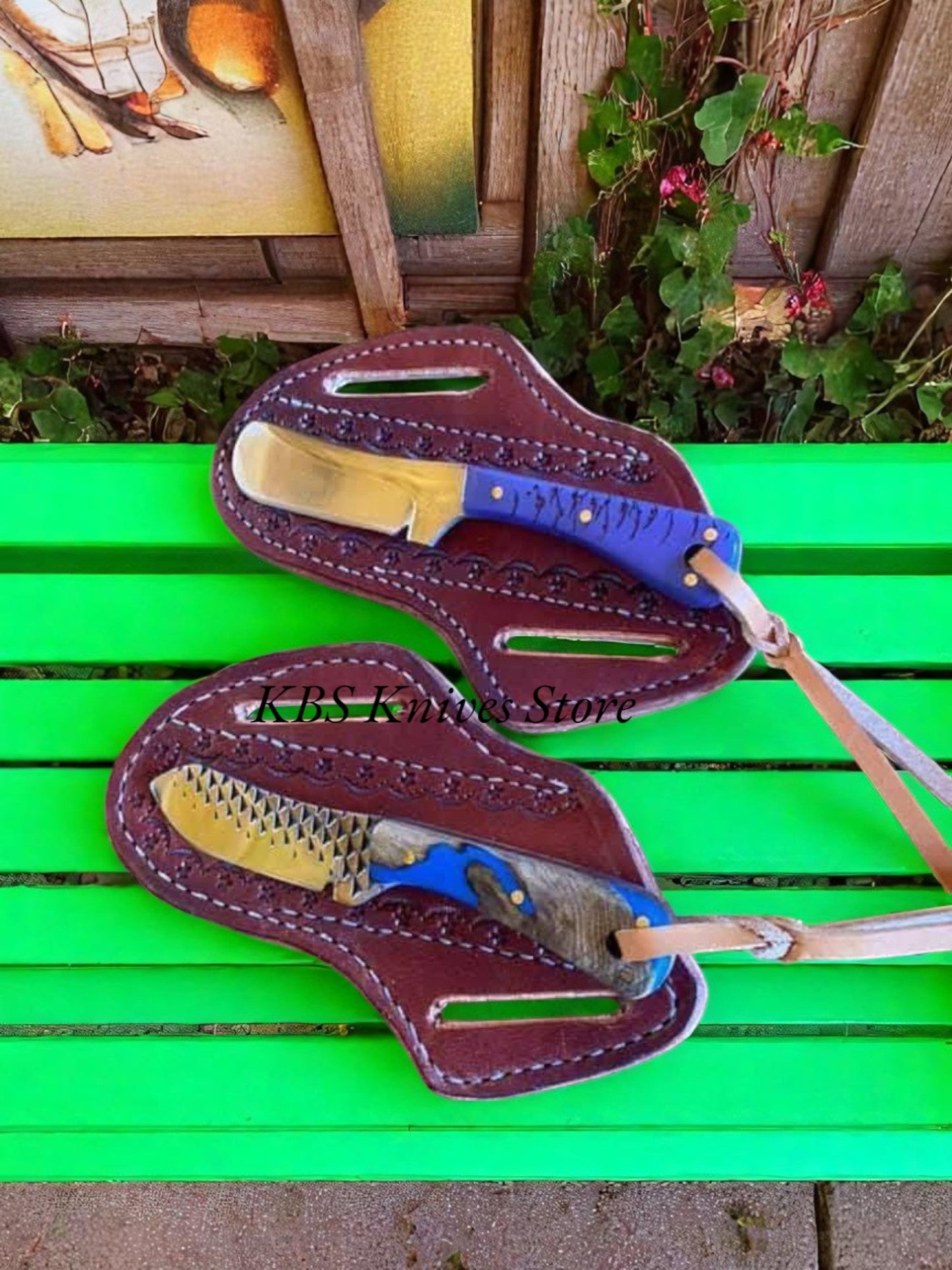 Exquisite Cowboy Knife Duo - D2 Steel Bull Cutter & Rasp with Unique Epoxy Handles - Korvel