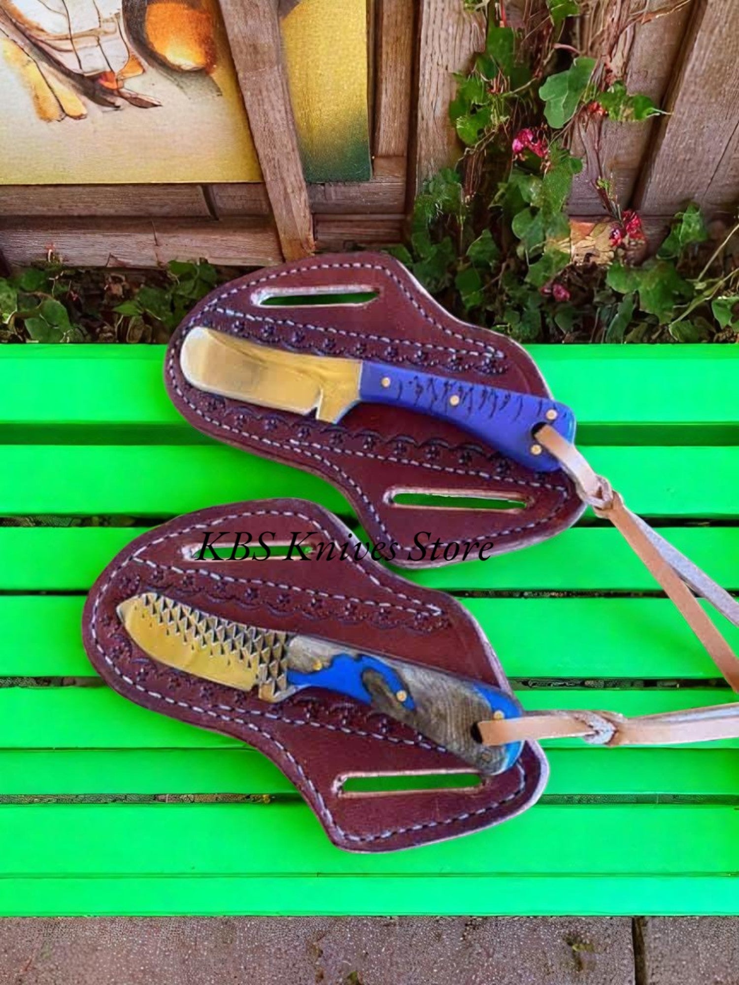 Exquisite Cowboy Knife Duo - D2 Steel Bull Cutter & Rasp with Unique Epoxy Handles - Korvel