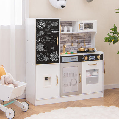 Pretend Play Kitchen with Utensils for Kids Aged 3+ - White