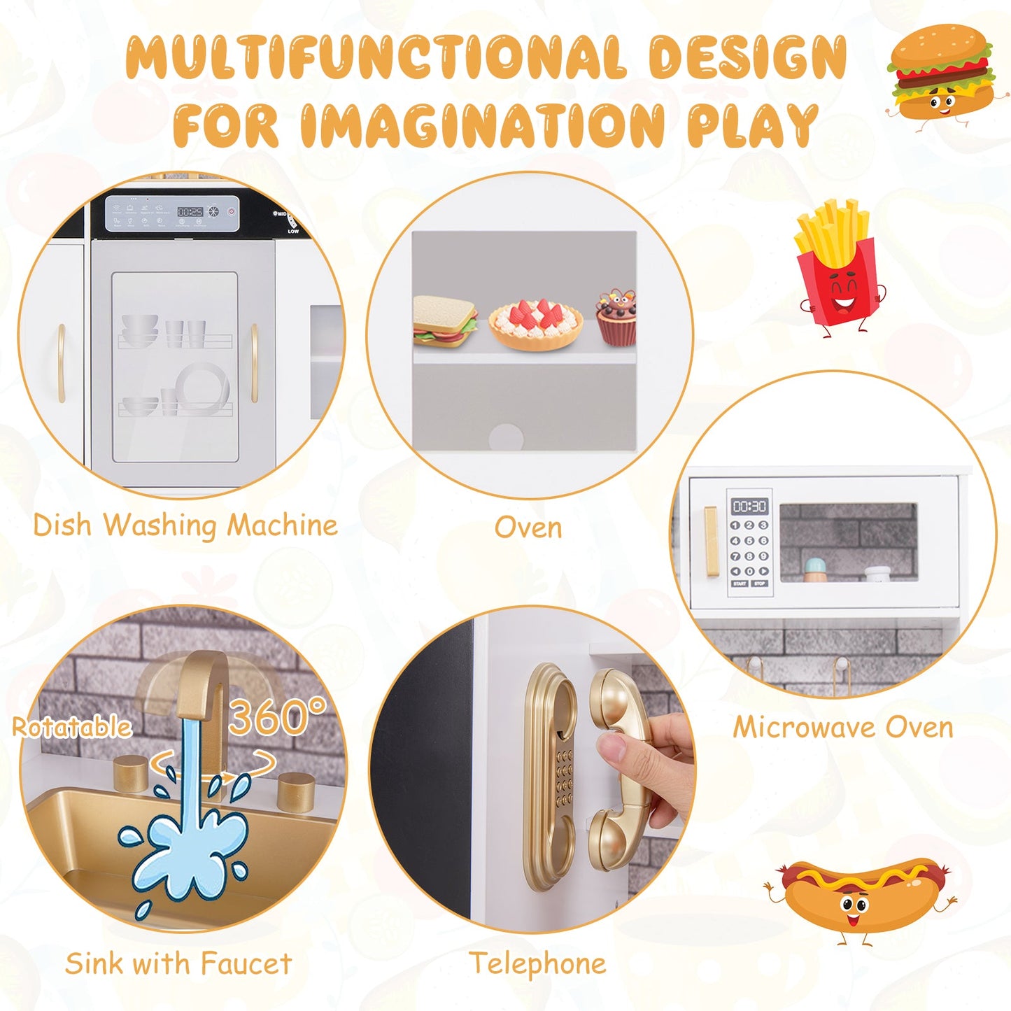 Cuisine de jeu fictif avec ustensiles pour enfants de 3 ans et plus - Blanc