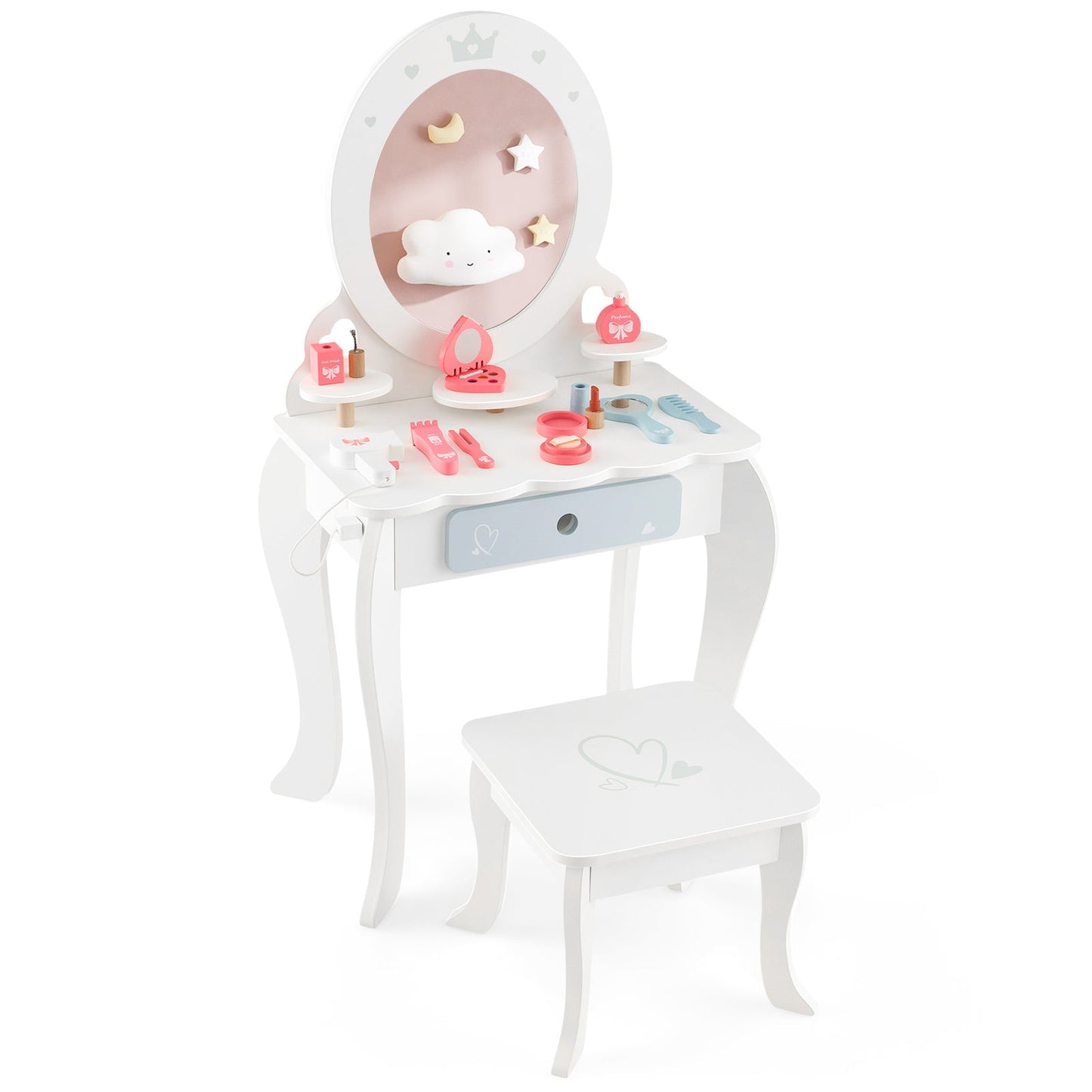 Kids 2-in-1 Princess Makeup Table and Chair Set - White