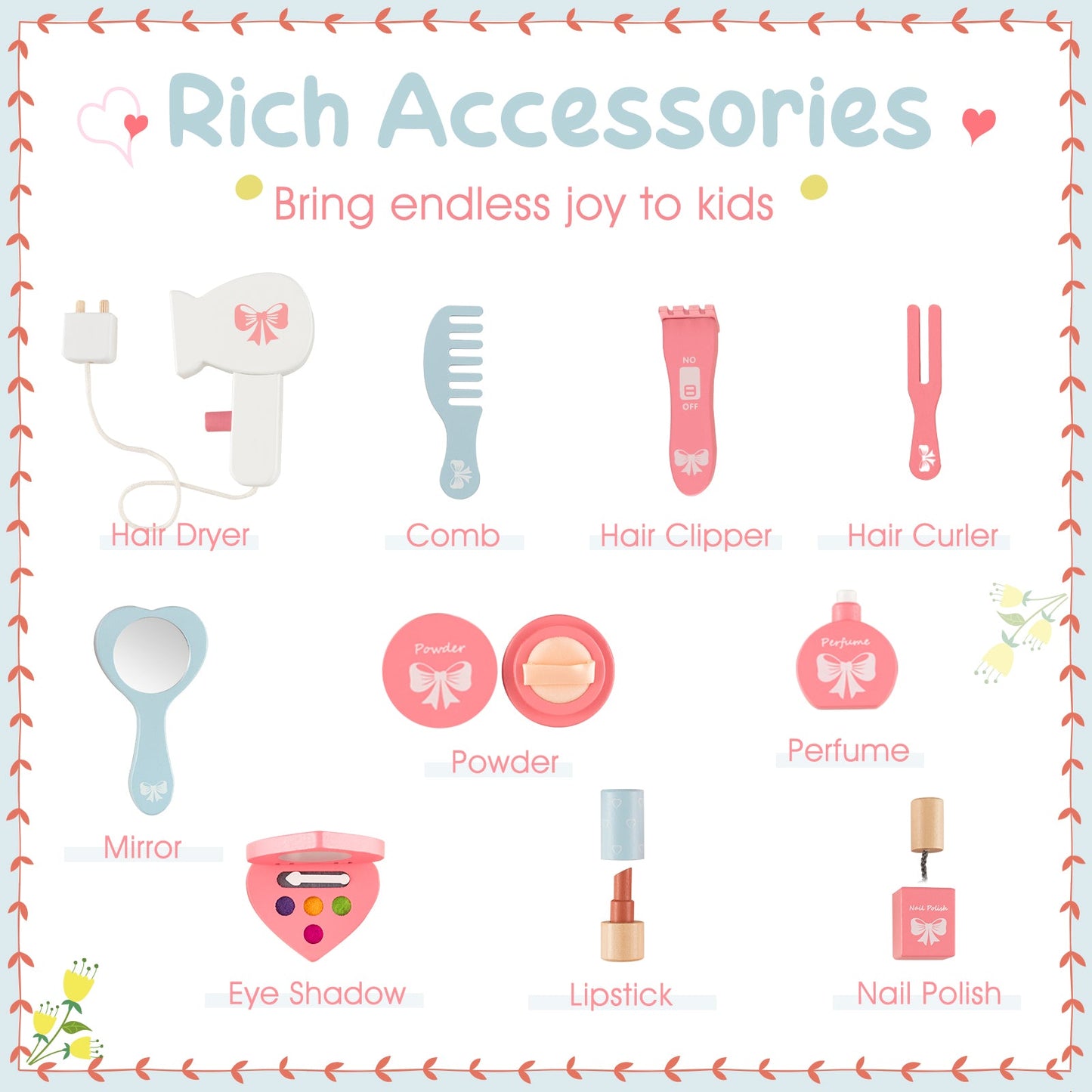 Kids 2-in-1 Princess Makeup Table and Chair Set - White