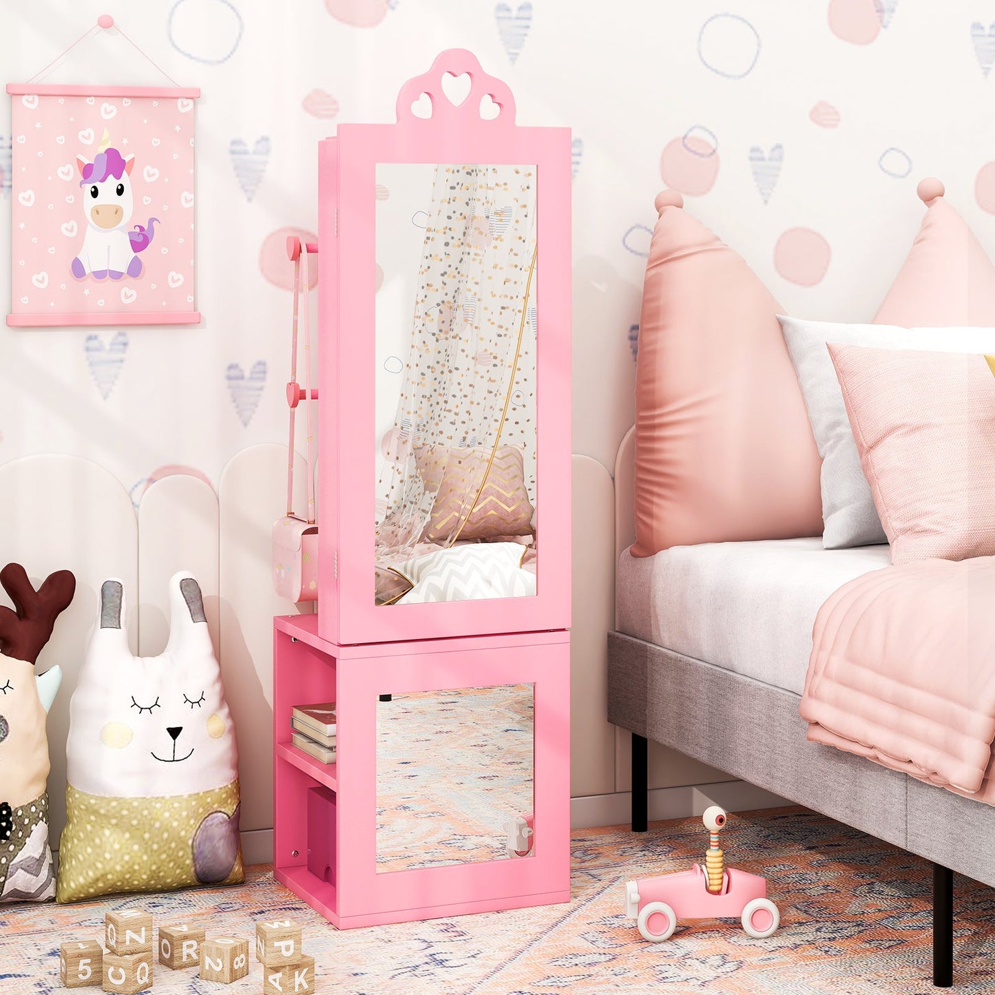 Conjunto de Mesa de Tocador y Taburete de Princesa - Joyería Rosa