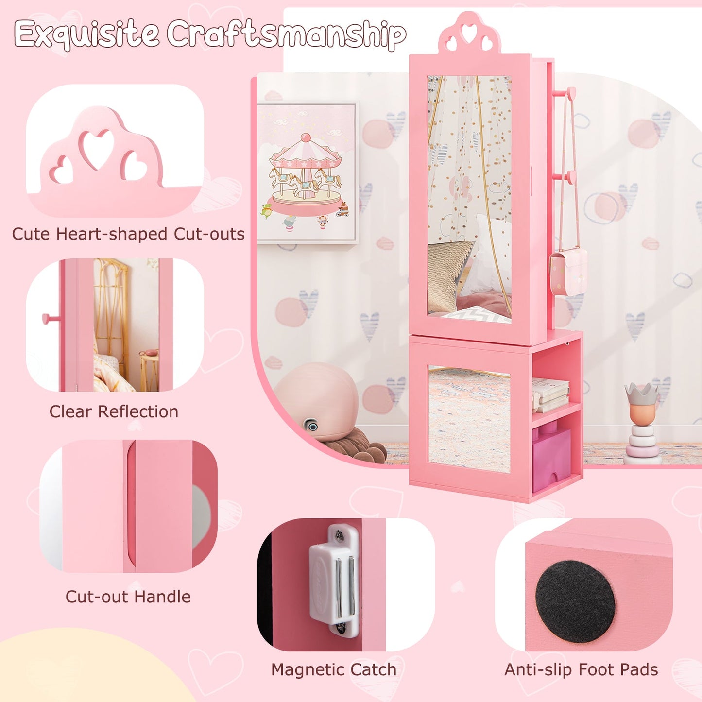 Conjunto de Mesa de Tocador y Taburete de Princesa - Joyería Rosa