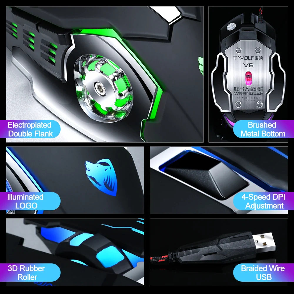 Pro Gamer 8D Wired Gaming Mouse - Adjustable DPI & Silent Operation