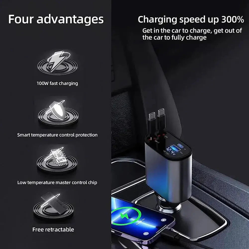 Chargeur de voiture rétractable 4-en-1 ultime