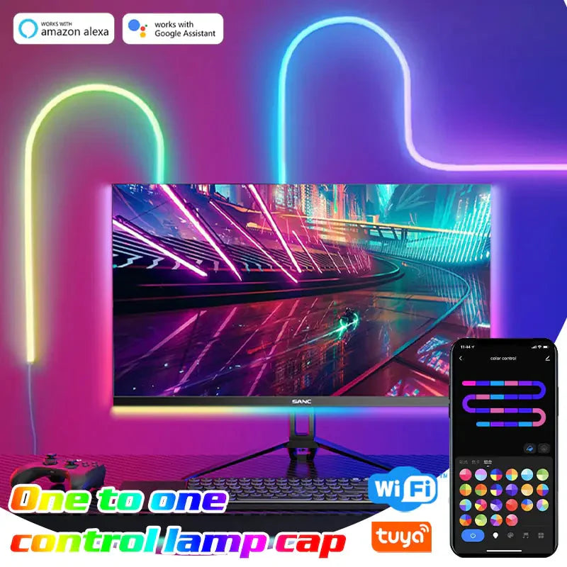 Barre lumineuse néon LED RGB avec WiFi et contrôle vocal