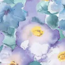 Tissu Large en Coton Lavable à Fleurs Aqua Violet
