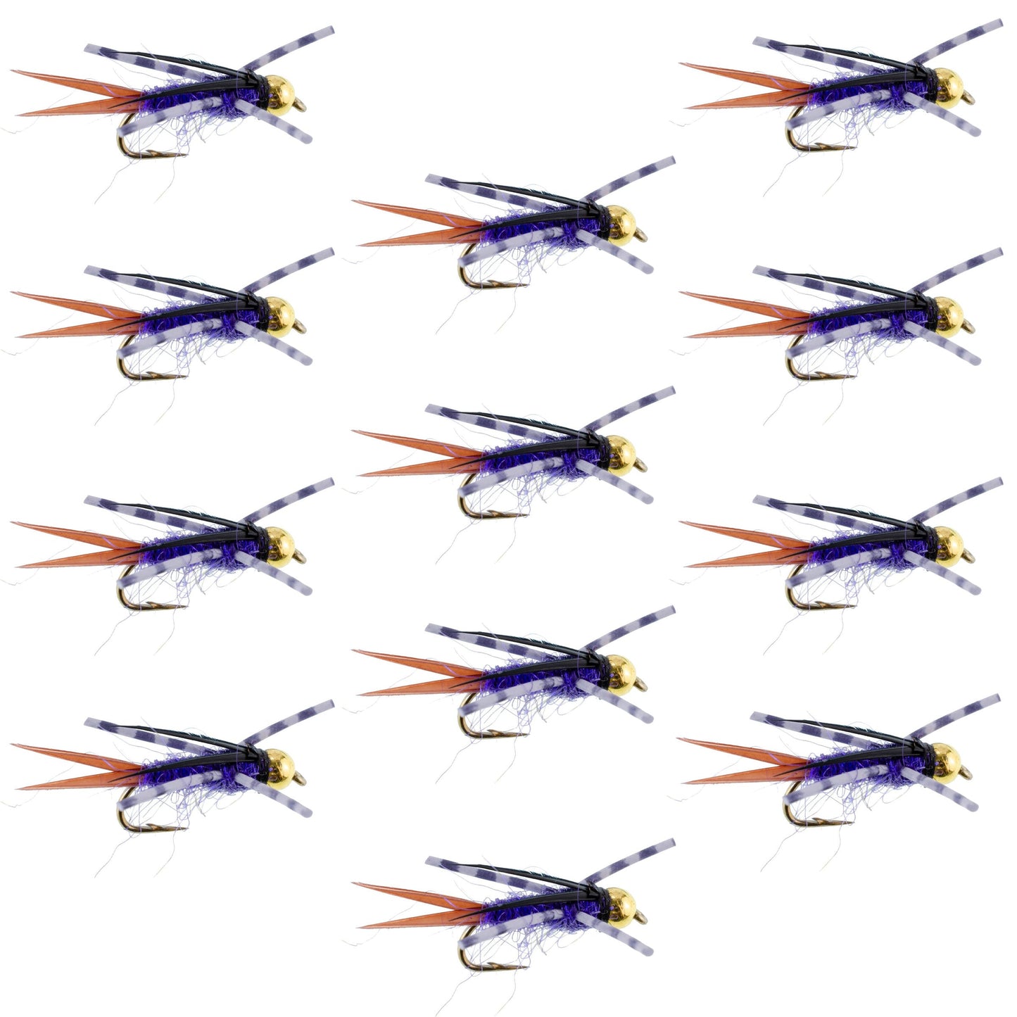 Purple Batman Bead Head Nymph Flies - 12 Pack Size 14 - Korvel