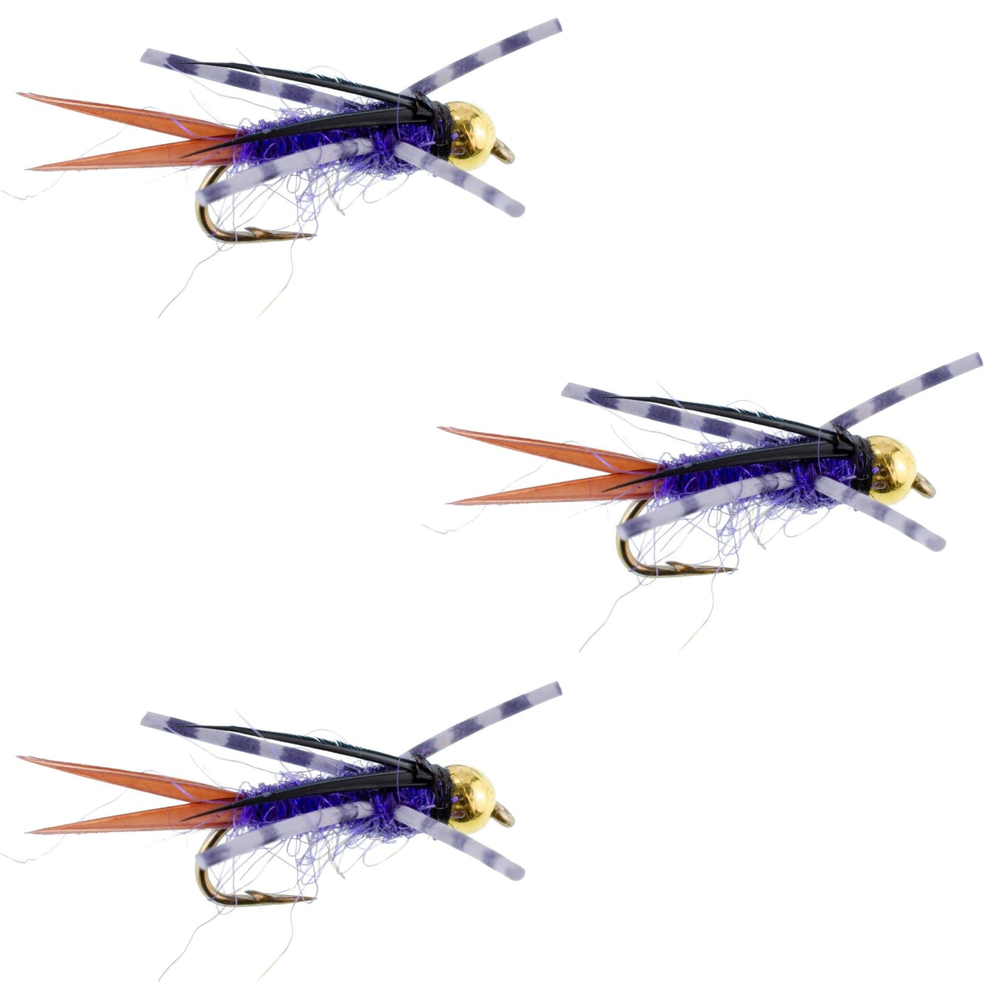 3-Pack Purple Batman Bead Head Nymph Flies - Size 16 - Korvel