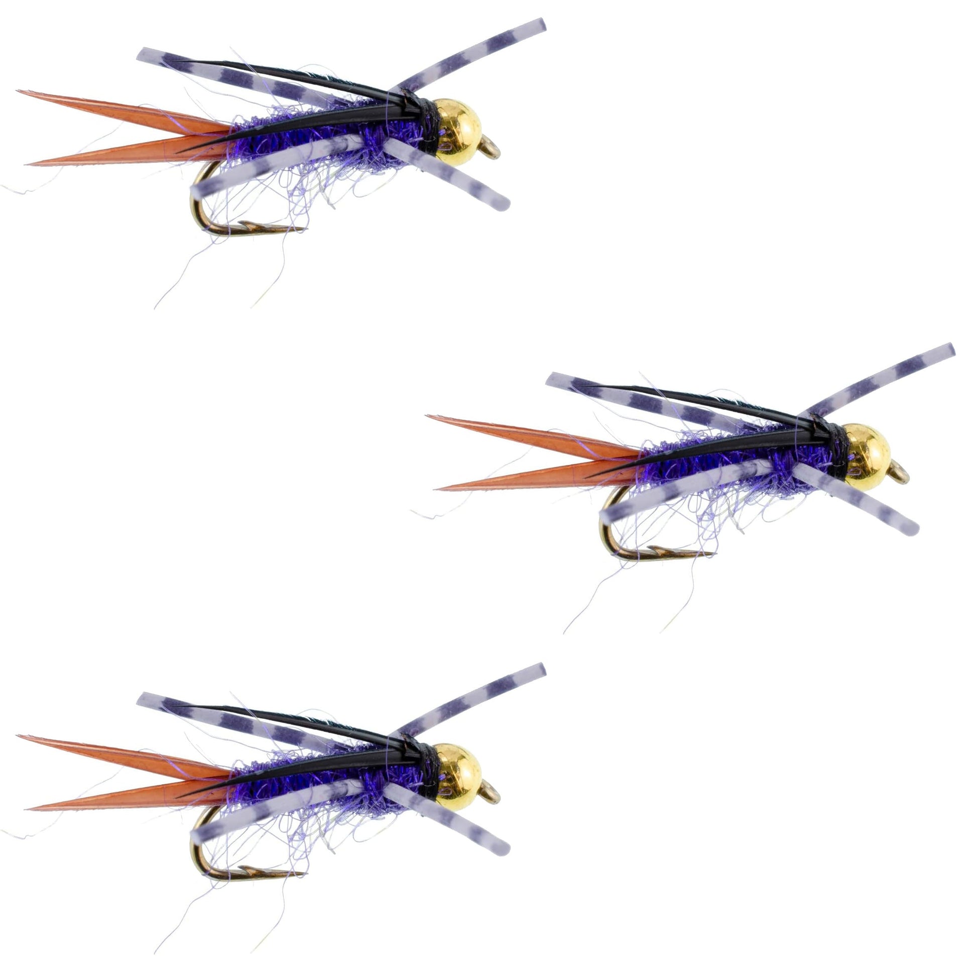 3-Pack Purple Batman Bead Head Nymph Flies - Size 16 - Korvel