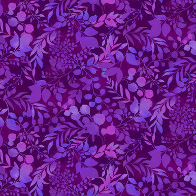 Tissu en coton Fougère et feuillage violet - 43"/44" par yard