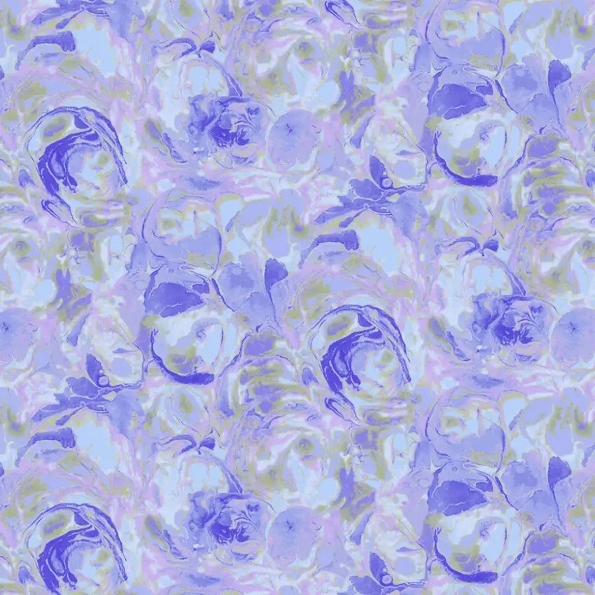Tela de algodón con remolinos de pintura de hortensia púrpura - Wideback