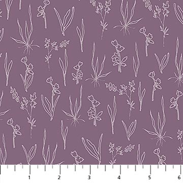 Tissu en coton Floral Flourish Purple Line - 44"/45" par yard