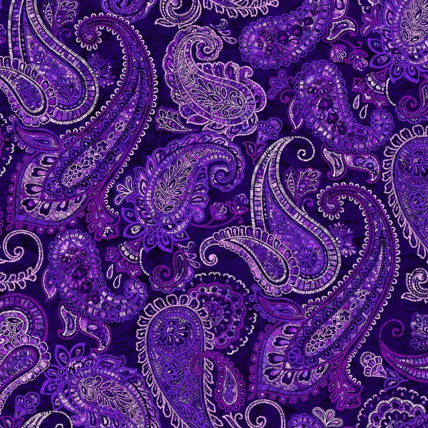 Purple Parkside Large Embroidered Paisley Fabric Per Yard