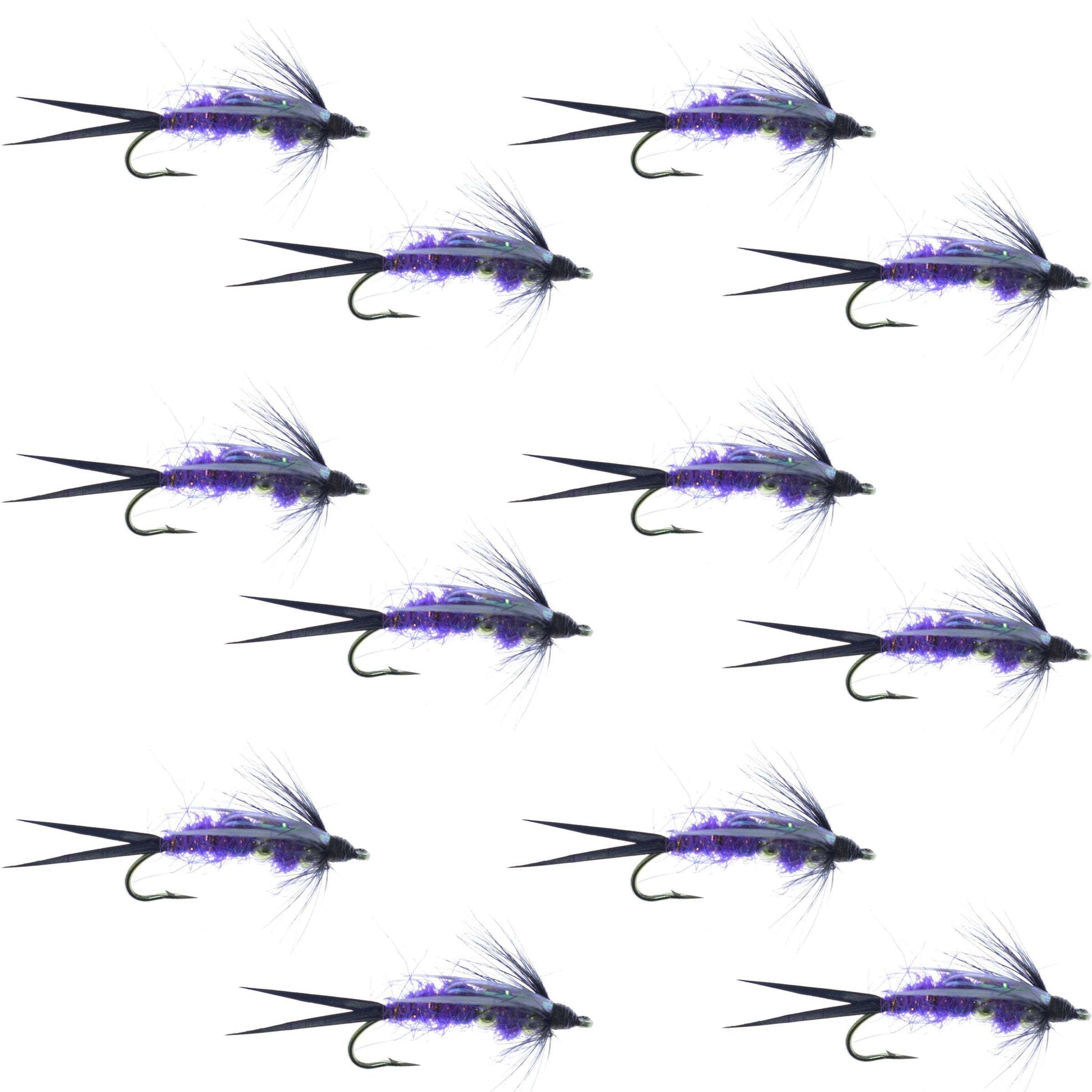 Premium Double Bead Purple Psycho Prince Nymph Flies - 12 Pack Size 8 - Korvel