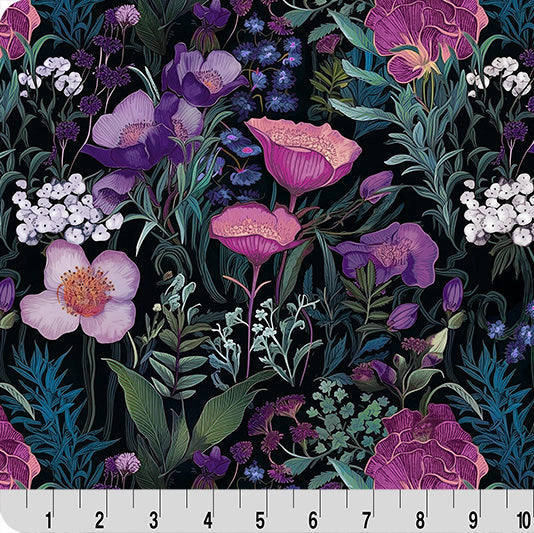 Tela de Cuddle para Acolchar Flores Susurrantes Moradas por Yarda
