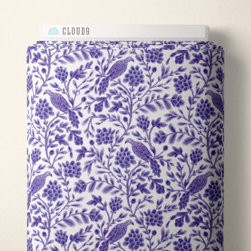 Purple Yolanda Birds and Branches Cotton Fabric