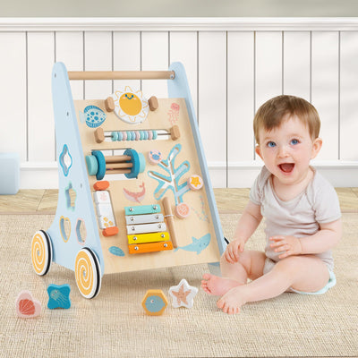 Pousseur et tireur en bois pour bébé - Centre d'activités d'apprentissage - Bleu