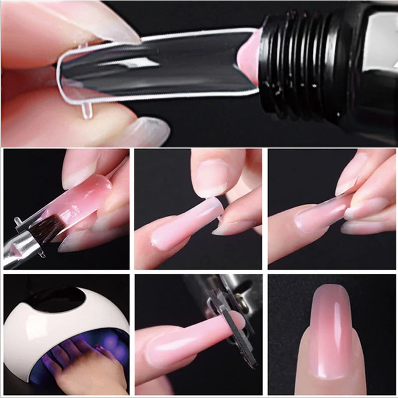 Kit de Poly Gel pour Nail Art Français avec Pinceau UV et Conseils d'Ongles