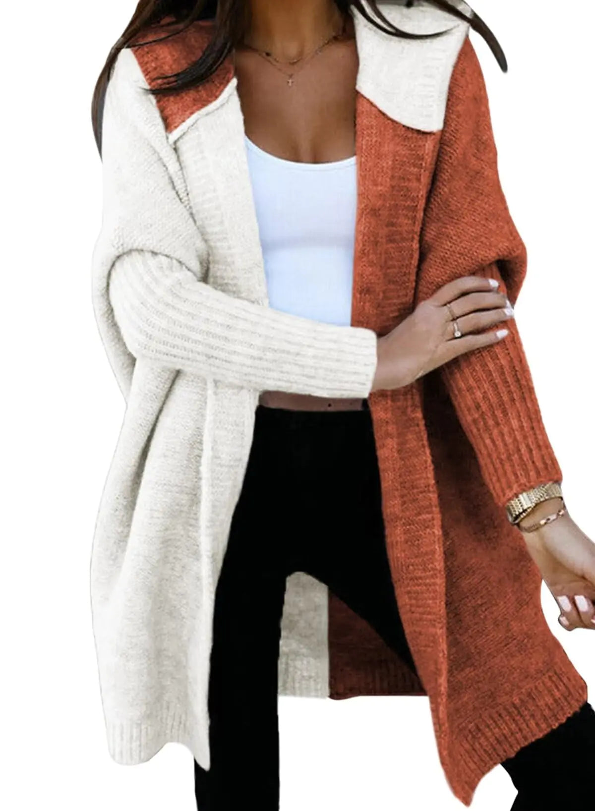 Cárdigan con Capucha de Manga Larga Abierto para Mujeres Astylish 2024