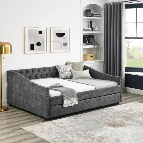 Elegant Full-Size Upholstered Sofa Bed on Wheels