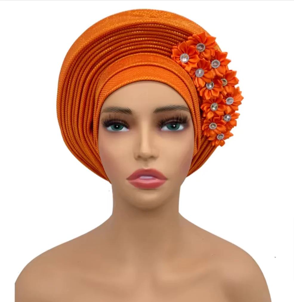 Elegant Floral Auto Gele Headwrap - 2024 African Turban