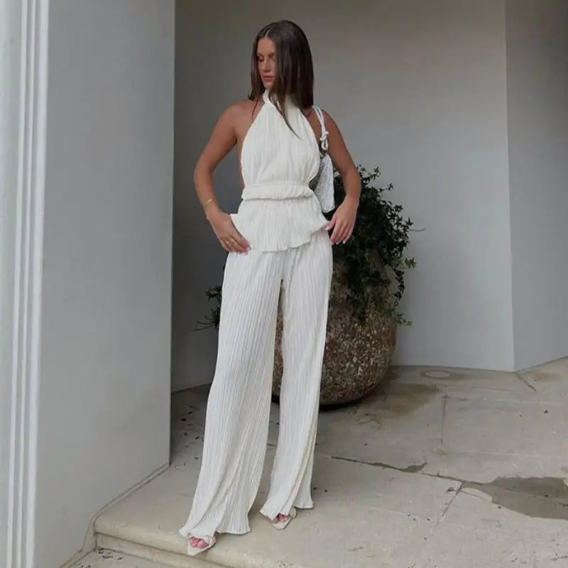 Ensemble élégant de pantalons larges taille haute