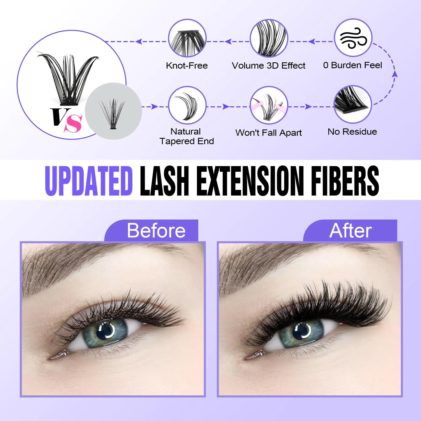 Kit de Extensión de Pestañas DIY Pawotence - 280pcs Clusters Individuales
