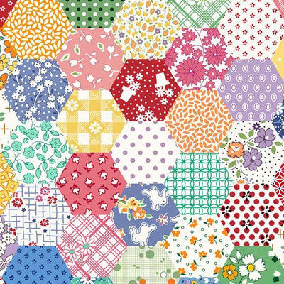 Tela de algodón Multi Hexágono Aunt Grace Wideback por yarda