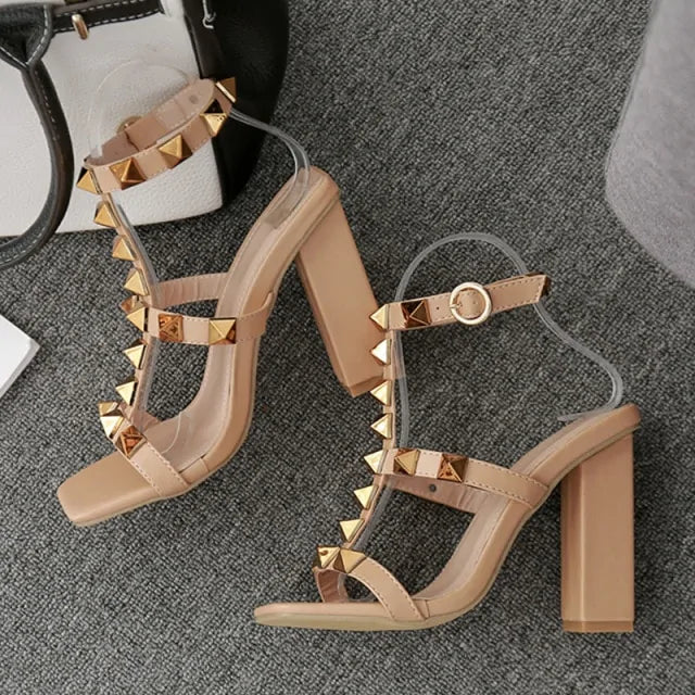 Elegant Women's Square Toe High Heels with Buckle Strap