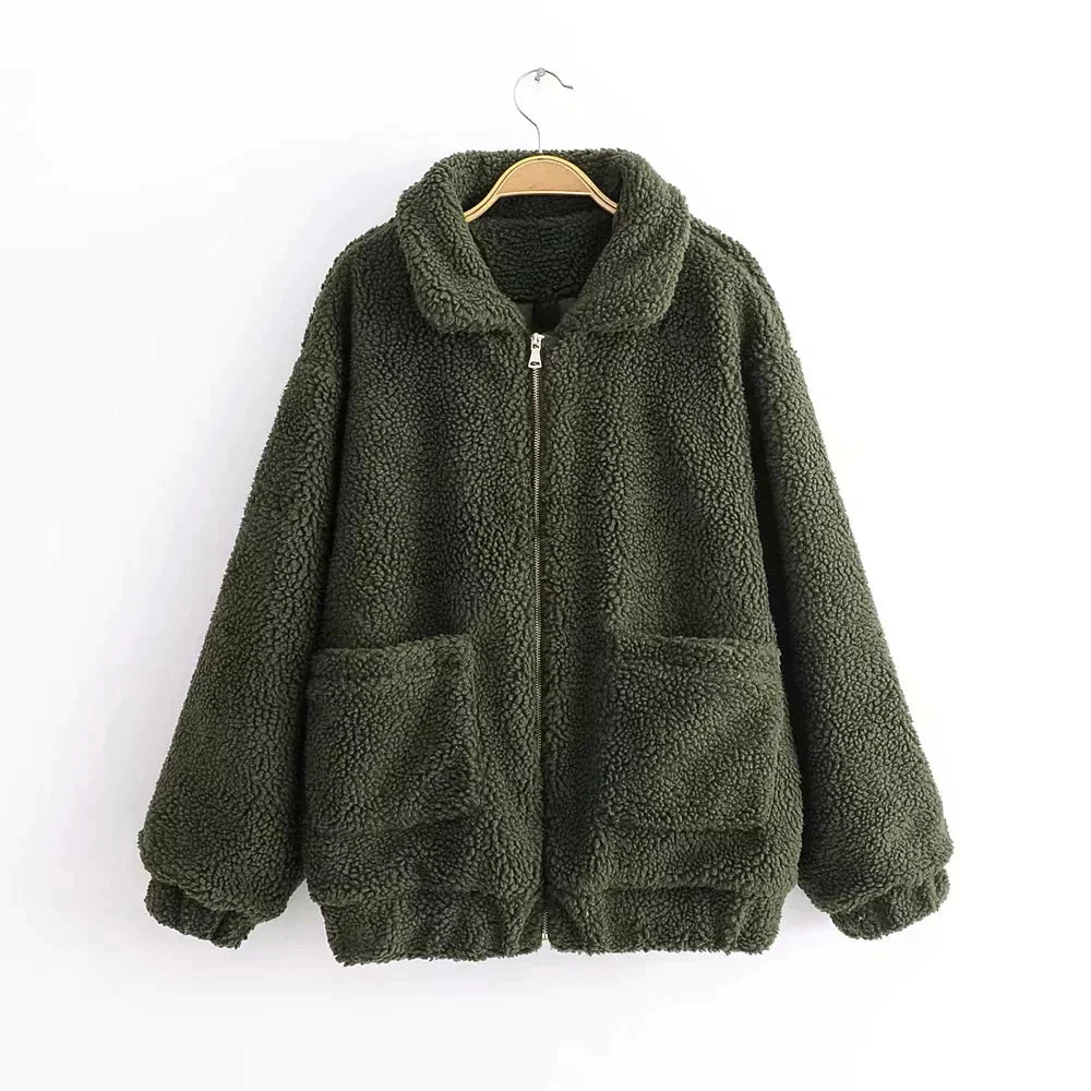 Autumn & Winter Lamb Hair Pocket Cotton Coat