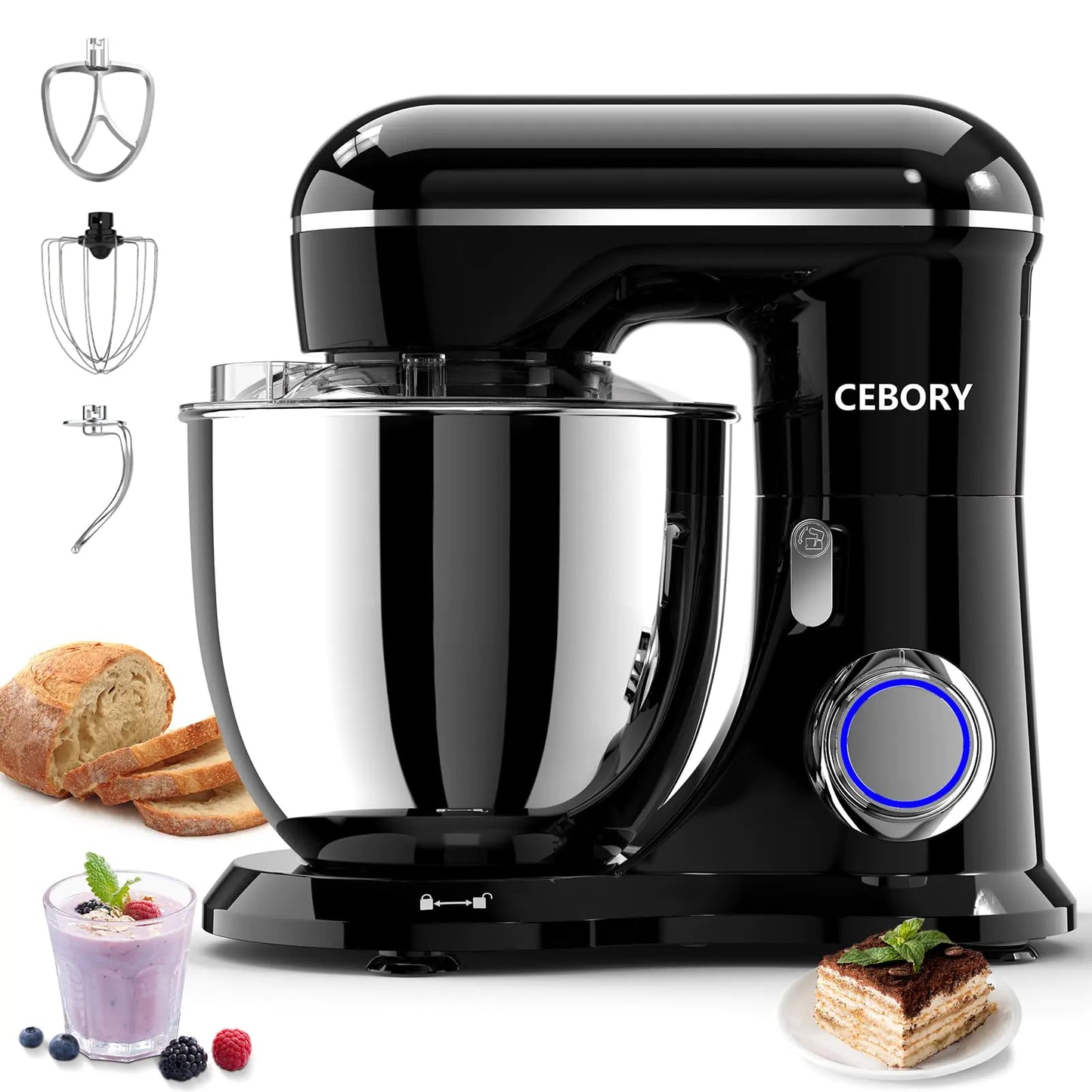 Mixeur sur socle électrique CEBORY 3-en-1 - 6,5QT, mixeur de cuisine à 10 vitesses