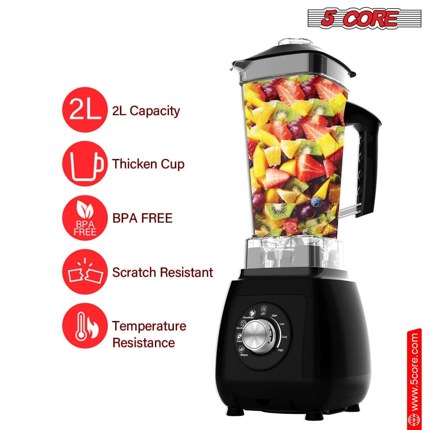Mezcladora de mostrador 5Core 2000W con jarra de 68oz