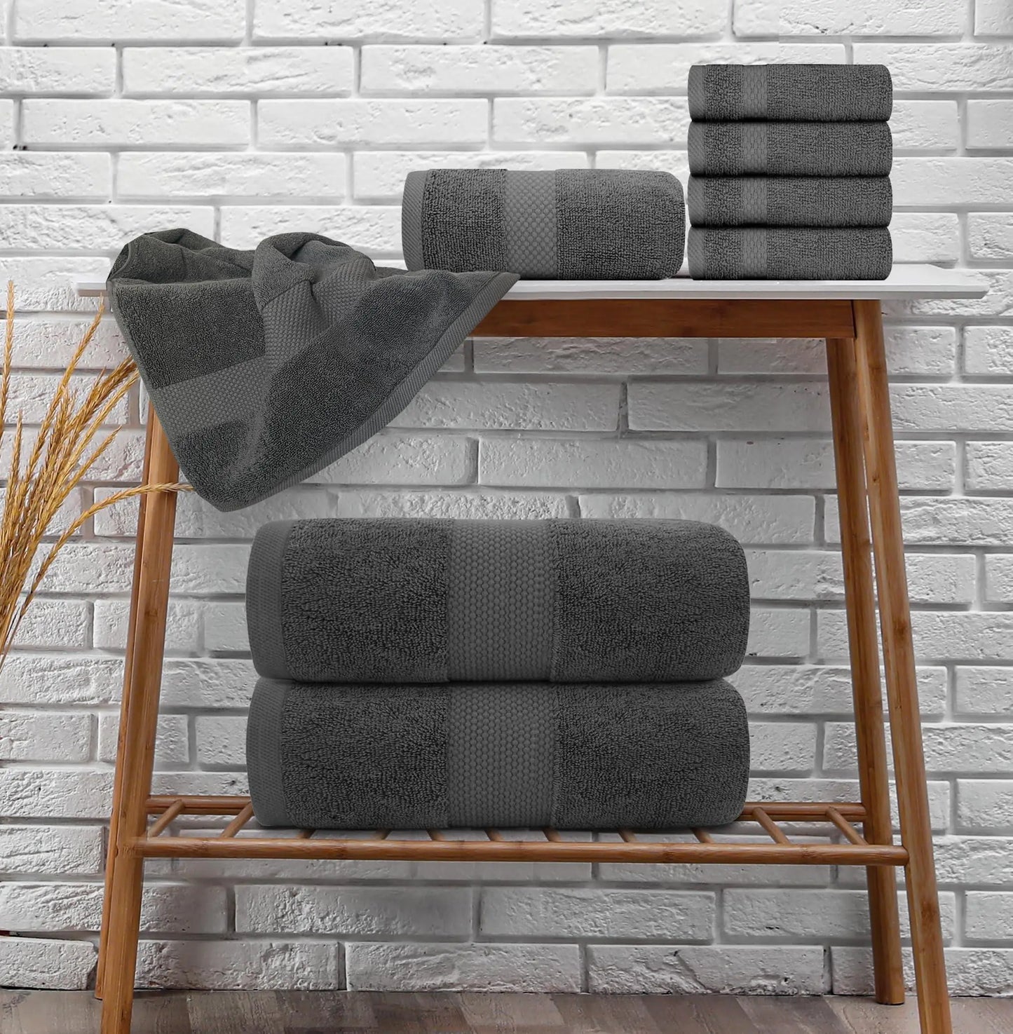 Juego de Toallas de Baño de Lujo en Gris Oscuro - 8 Piezas de Algodón Peinado 700GSM