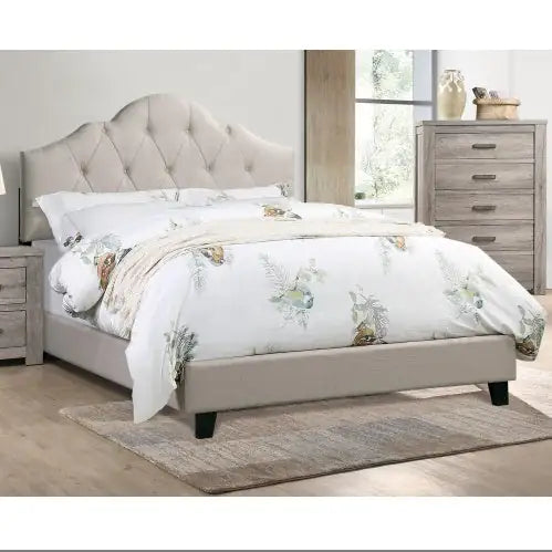 Lit Queen Size Contemporain avec Tête de Lit Réglable en Brun Clair