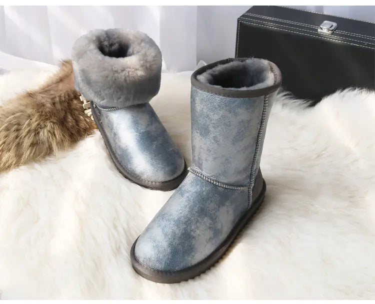 Botas de Nieve de Piel de Oveja Impermeables para Mujeres